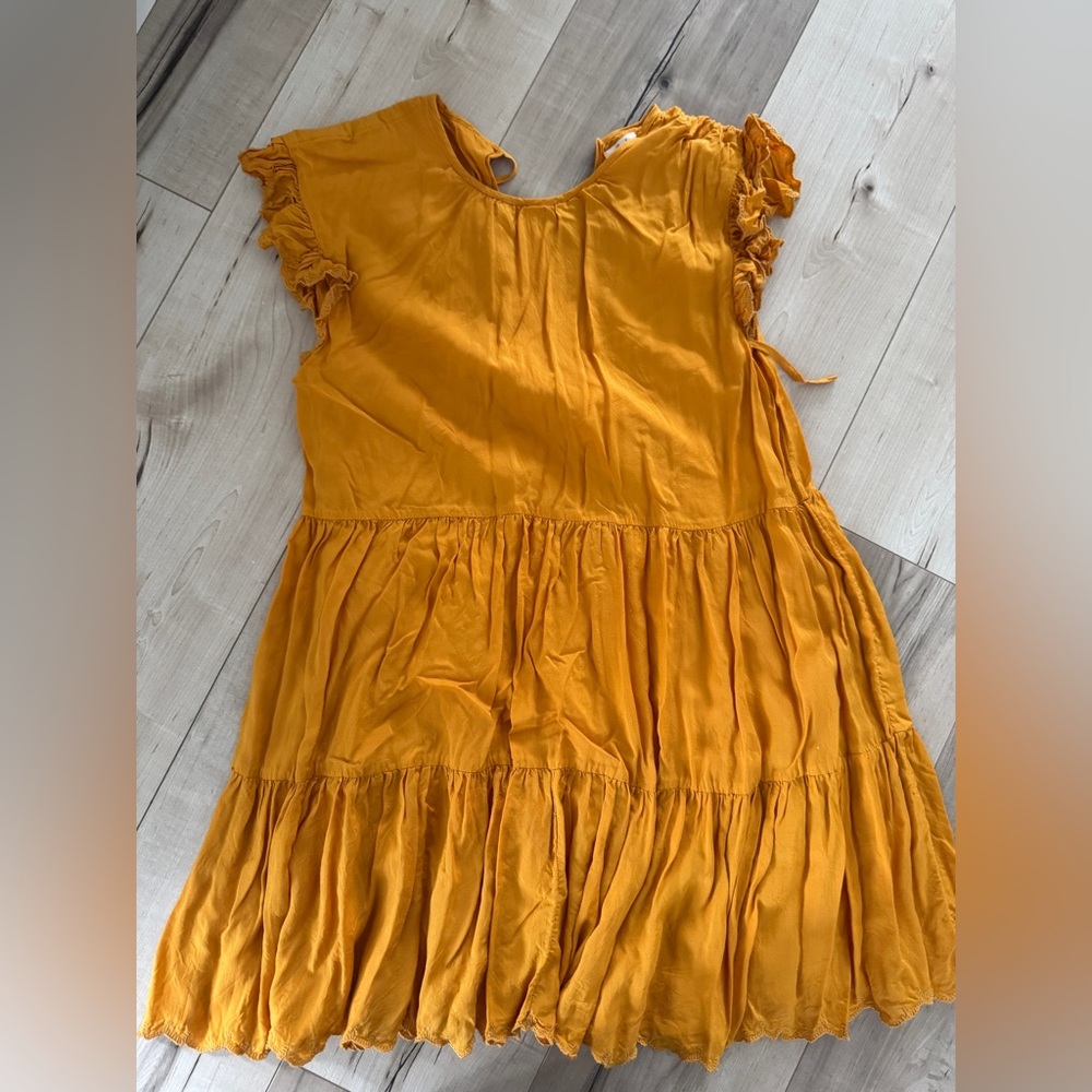 Wilfred Yellow and Gold Tiered Ruffled Sundress with Flutter Sleeves